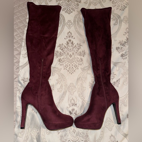Women’s 8.5 Thigh High Over The Knee Platform Stiletto Heel, Wine Red Color - Picture 1 of 8